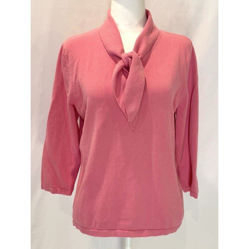 Vintage Appleseed's Womens Pink Tie-Neck Sweater Blouse Size M 3/4 Sleeve